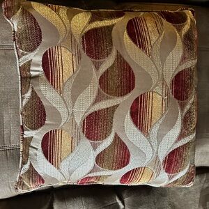 3 different styles couch pillows (2 of each) burgundy/tan/brown/gold